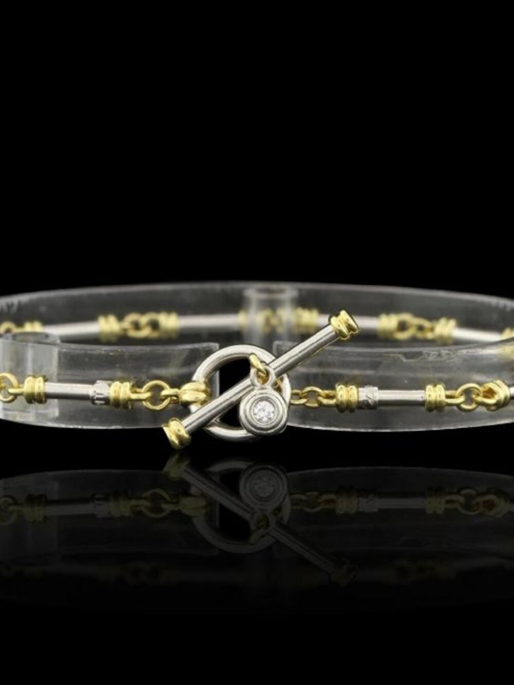 SCOTT KAY Tubular Toggle Bracelet in Platinum 18Kt Yellow Gold and Diamonds
